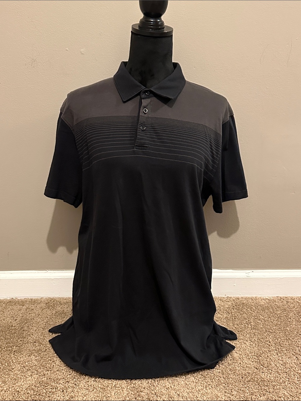 Apt. 9 Black Polo with Dark Gray Yoke and Subtle Stripes